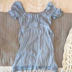 Francesca's Collections Blue Ruffled Puff Sleeve Mini Dress